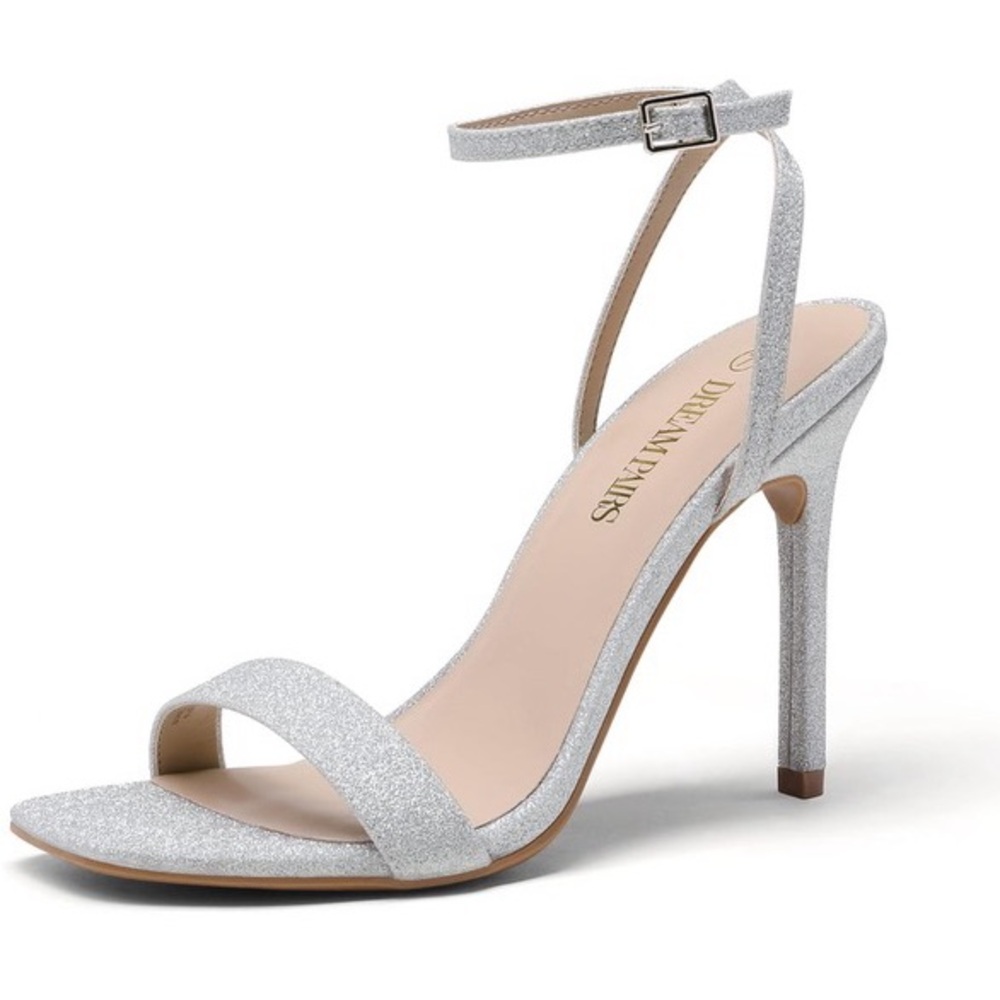 Dream Paris glittery silver 4 inch ankle strap heel size 9